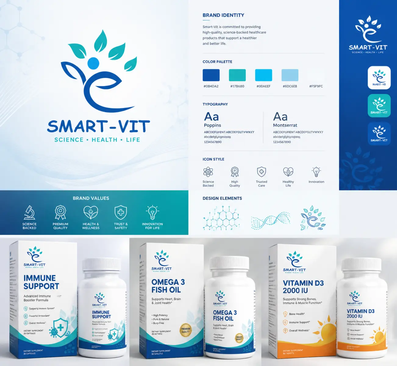 Smart-Vit healthcare brand identity and packaging system